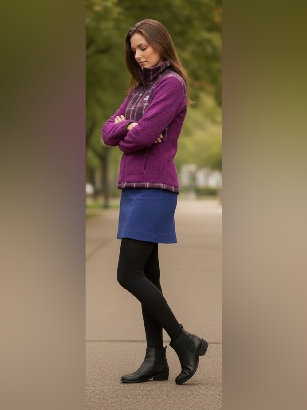 The North Face Purple Checkered Fleece Jacket - Picture 3 of 11